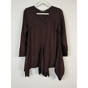 Holy Clothing Women’s Embroidered Brown Swing Tunic Top Size L Boho Peasant